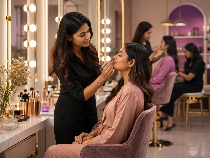 Indian beauty parlour owner managing customer service workflows