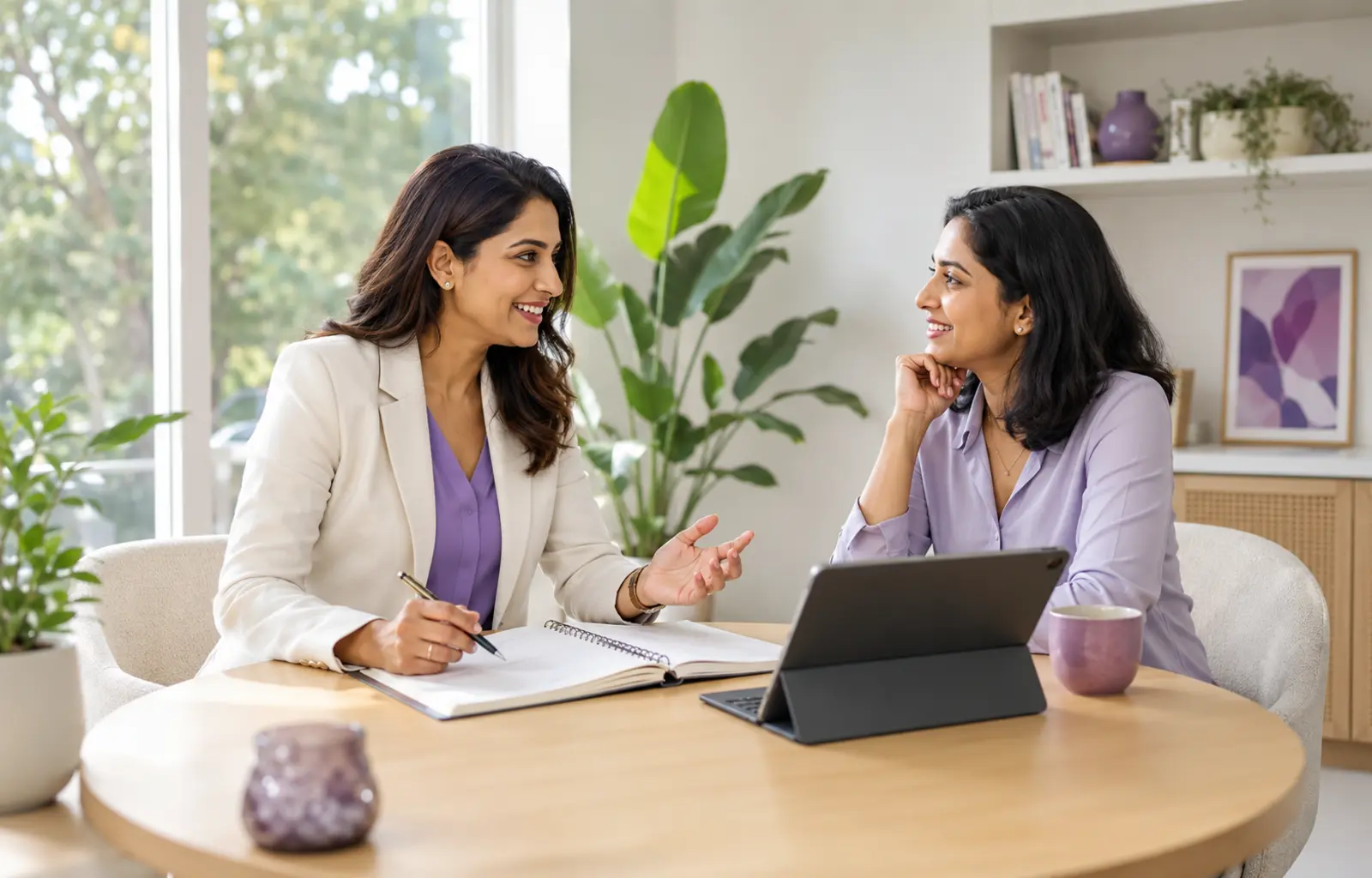 Indian consultant guiding a client through a structured engagement plan