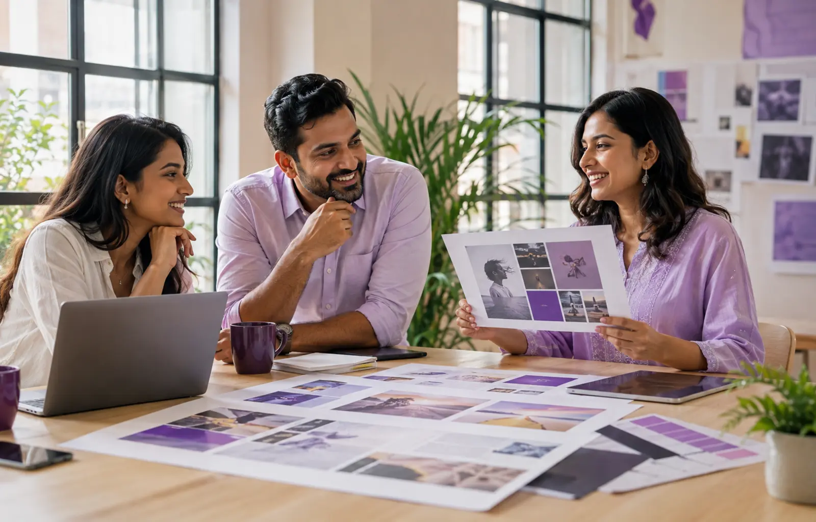 Indian creative agency team reviewing campaign work together