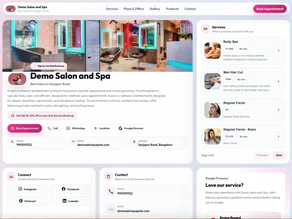 Yepsta public profile and customer action screenshot